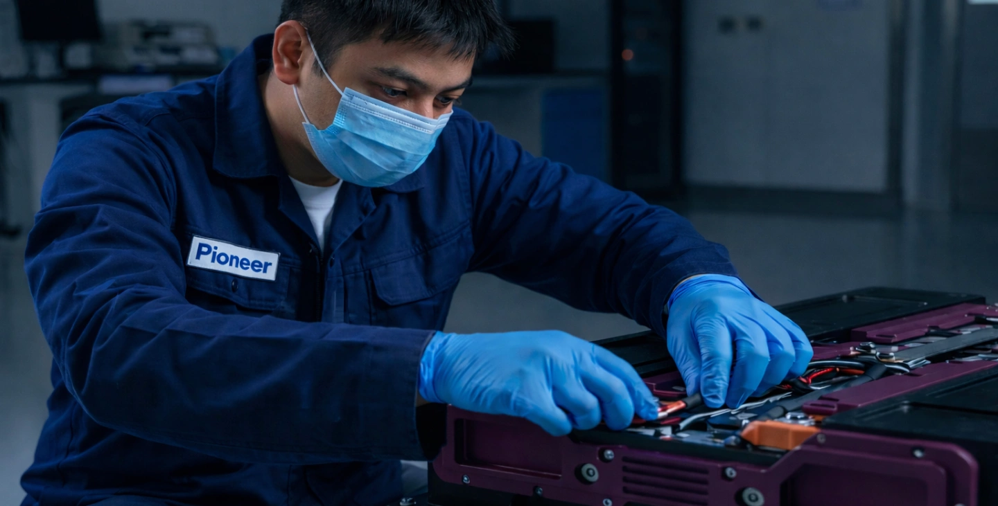 Industrial technician performing equipment maintenance and inspection